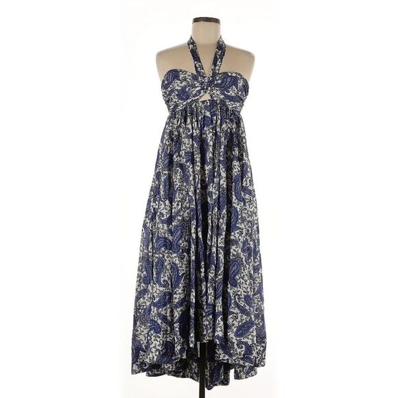Zimmermann 100% Silk Halter Maxi Dress Blue Paisley Print | US Size Small Luxury - Picture 1 of 6